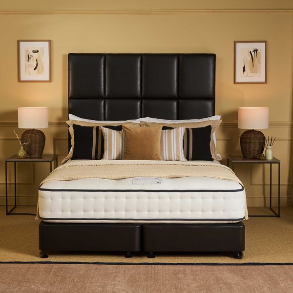 Boutique Hotel Collection BERKELEY semi dressed with blanket straight on Victoria HB Universal base in Manhattan Plain Brown